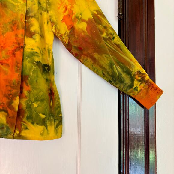 Chloe Cox Upcycled / Handmade Yellow Orange Tie Dye Silk Blouse- Size Medium NWT - Picture 5 of 6